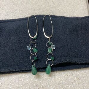 white gold with emerald, christophase, and blue topaz long earrings